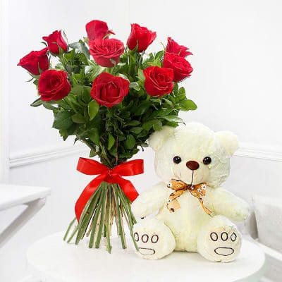 Roses and Teddy Bear Pakistan - FromYouFlowers.pk