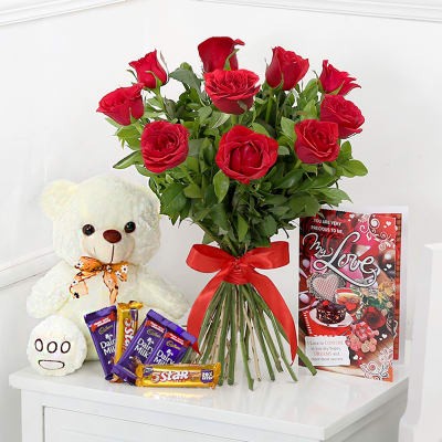 Roses with Teddy Bear Lahore - FromYouFlowers.pk