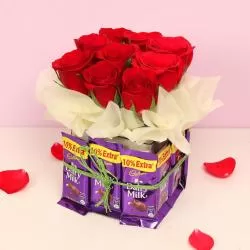 Chocolate Vase With Beautiful Red Roses