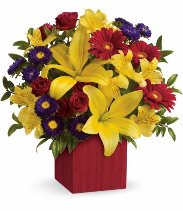 Box Of Vibrant Color Flowers