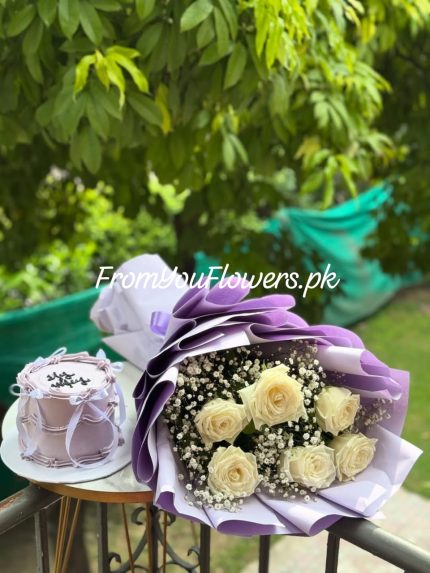 Flower Bouquet and Cake Combo Lahore - FromYouFlowers.pk