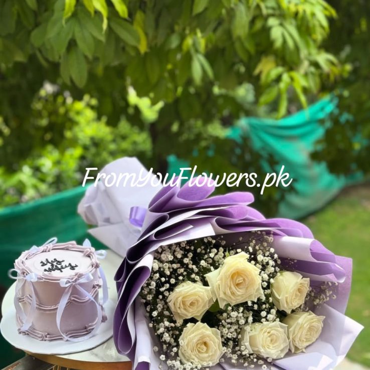 Flower Bouquet and Cake Combo Lahore - FromYouFlowers.pk