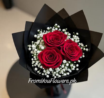 Red Roses and Baby Breath Lahore - FromYouFlowers.pk