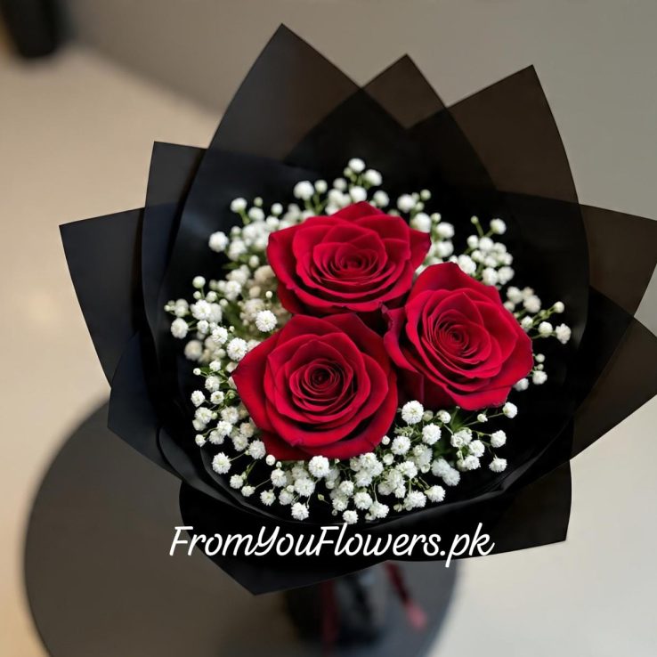 Red Roses and Baby Breath Lahore - FromYouFlowers.pk