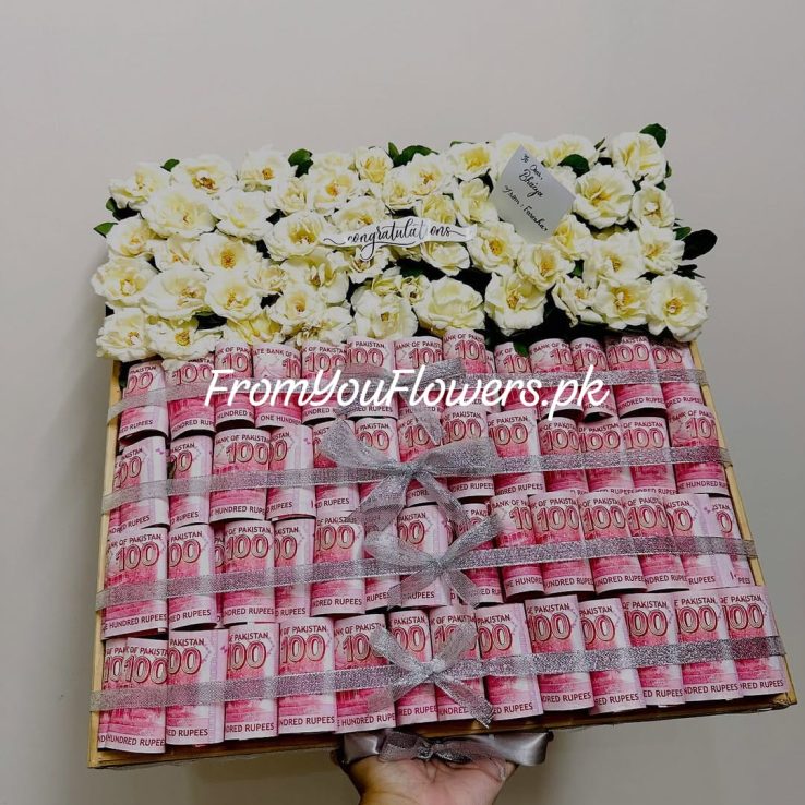 Money Box with Flowers Lahore - FromYouFlowers.pk